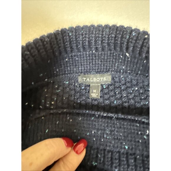 Talbots Womens Blue Speckled Knit Cotton Blend Pullover Sweater Size Med - Picture 2 of 8